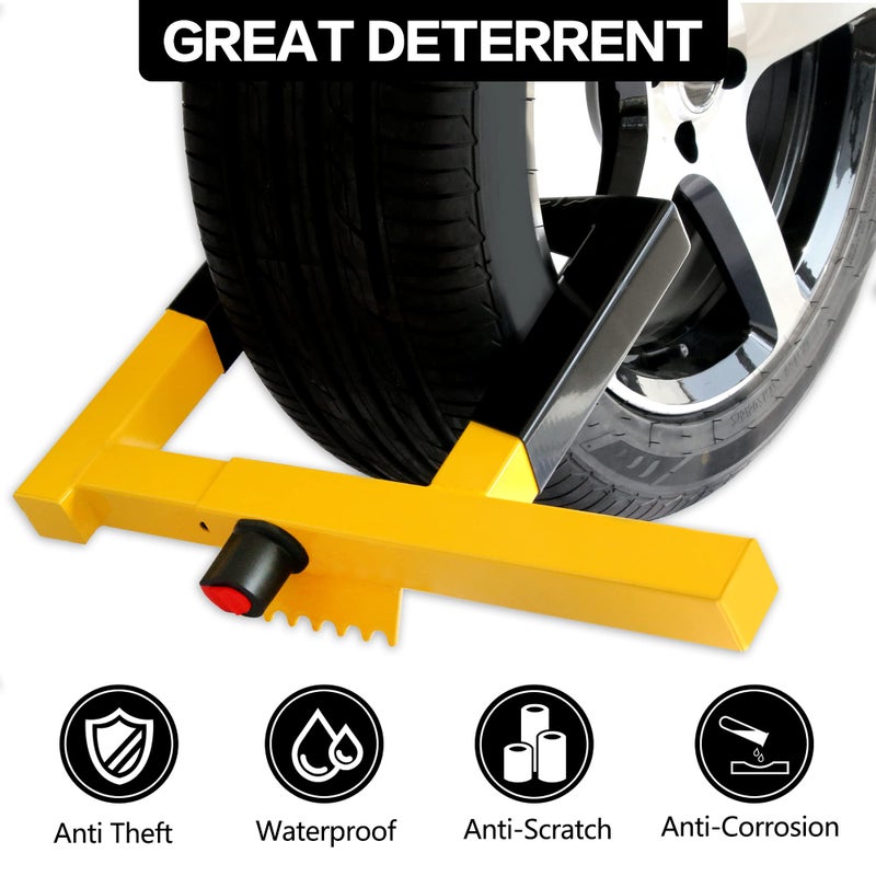 KAYCENTOP Wheel Lock Clamp Security Tire Lock Anti Theft for Max 15.5 inch Tire Width Universal Car Wheel Lock for Trailers SUV Boats Motorcycles Golf Cart Yellow/Black - Image 3
